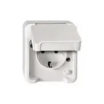 Pistikupesa Merten MEG2300-8019 CEE 7/3, toetab CEE 7/4, valge, IP44, termoplast, 83&times;73&times;57 mm