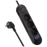 Pikendusjuhe MACLEAN MCE394 B &mdash; 3 pistikupesa + 3&times;USB A, 110&ndash;240V, 2,1A USB, 2500W, 1,5 m kaabel, must