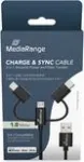 USB-kaabel MediaRange MRCS246 &mdash; 1 m, USB A kuni USB-C / Micro USB-A / Lightning, USB 2.0, must