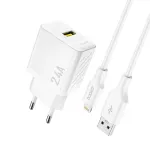 DUDAO A23LEU Adapter 12W 1xUSB-A (1m USB-A to Lightning kaabel kaasas) Valge