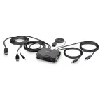 StarTech.com 2-pordiline h&uuml;briidne USB-C DisplayPort kaabliga KVM-l&uuml;liti, 4K 60Hz, kompaktne KVM koos 1,8 m USB-A/DisplayPort/audio ja 1,2 m USB-C integreeritud hostkaablitega, siinitoitel &ndash; kaugjuhtimisnupp/kiirklahvl&uuml;litus