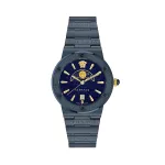 Versace V-Circle meeste k&auml;ekell VE7G00423 38mm &Scaron;veitsi kvarts roostevaba teras nahk must