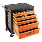 NEO TOOLS T&ouml;&ouml;koja kapp, 5 sahtlit + 117 t&ouml;&ouml;riista, kuullaagritega liugurid, keskne lukk, 400 kg staatiline koormus, must
