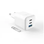 Fikseeritud Mini 2x USB-C ja USB GaN laadija 65W valge