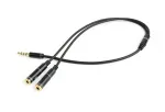 Gembird CCA-417M helisovitiadapter, 4-kontaktiline 3,5 mm pistik &ndash; 2x 3,5 mm pesa, 0,2 m, must