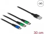 DeLOCK USB-laadimiskaabel 3-in-1 Type-A to Micro USB / 2 x USB USB-C 30 cm