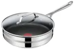 TEFAL Jamie Oliver Premium Stainless Steel Frying Pan 28 cm with Titanium Non-Stick Coating and Glass Lid