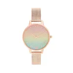 OLIVIA BURTON Naiste Rainbow Bee kell OB16RB18 - 34 mm roostevabast terasest korpus, hall nahast rihm, valge sihverplaat vikerkaaremesilase motiiviga, kvartsliikumine