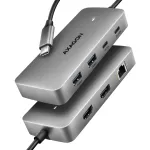 Axagon HMC-CUB83X2 USB 10Gbps jaotur, 2x USB-A, USB-C, HDMI & DP 4k/144Hz, RJ-45, PD 100W