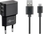 Goobay Micro USB kahekordne laadimiskomplekt 2.4 A, must, 1 m (44984)