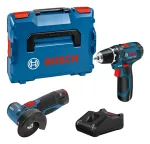 Bosch GSR 12V-15 + GWS 12V-76 +2 akud 2 Ah + GAL 12V-40 (L) Professional aku