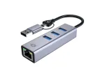 USB-C - Gigabit v&otilde;rguadapter 3-pordilise USB-jaoturiga CONCEPTRONIC ABBY25G &mdash; USB 3.2 Gen 1, 1 Gbps Ethernet, 3x USB-A, alumiinium, hall