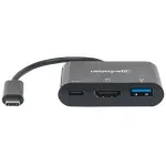 Manhattan USB-C dokk/jaotur, pordid (x3): HDMI, USB-A ja USB-C, 5 Gbps (USB 3.2 Gen1 ehk USB 3.0), toiteedastus (60 W) USB-C porti (M&auml;rkus: vajalik lisaks USB-C seinakontroller ja USB-