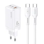 USAMS GaN 65W USB-C laadija MTXLOGTC02 Valge koos 100W USB-C kaabliga