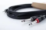 Cordial 14864 Audio Y-adapter kaabel, 3,5 mm stereo jack - 2x 6,3 mm mono jack, 0,3 m, PVC kaksikkaabel, must