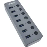 InLine USB 3.2 Gen.1 jaotur, 7 pordiga, l&uuml;litiga, alumiinium, hall, toiteplokiga