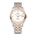 TITONI meeste automaatkell 83909SRG-063 38,5mm roosakuldne PVD roostevaba teras h&otilde;bedane sihverplaat pruun nahkrihm