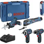 Bosch Power Tools 12V 5-osaline t&ouml;&ouml;riistakomplekt GOP + GSR + GDR + GSA + GLI (sinine, 3x Li-Ion 2.0Ah aku)