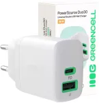 Green Cell PowerSource Duo30 30W USB-C & USB-A Laadija Valge