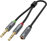 UNITEK Y-C957ABK 3.5mm Mini-Jack Heli Jagaja Kaabel, Emas kuni 2x Isane, 20 cm, Must