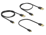 Delock USB 2.0 Type-A - Micro-B andme- ja laadimiskaabel, 3-osaline komplekt, must