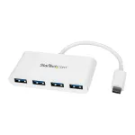 StarTech.com 4-pordiline USB-C-jaotur 4 USB-A-pordiga (USB 3.0 SuperSpeed 5 Gbit/s) &ndash; USB-siinitoitel &ndash; kaasaskantav/s&uuml;learvuti USB-C&ndash;USB-A adapterjaotur &ndash; USB 3.1 Gen 1 / USB 3.2 Gen 1 C-t&uuml;&uuml;pi jaotur &ndash; valge
