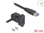 DeLOCK USB 5 Gbps t&uuml;&uuml;p-A paneelikinnitusega emane 45&deg; nurga all isasele t&uuml;&uuml;p-A-le 30 cm kaabliga must