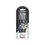 Pentel Dual Metallic Geelpliiatsite komplekt - 4 pliiatsit (must, sinine, kuld, h&otilde;be) - 0,5 mm - blisterpakend