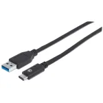 Manhattan USB-C&ndash;USB-A-kaabel, 1 m, isane&ndash;isane, 10 Gbit/s (USB 3.2 Gen 2, tuntud ka kui USB 3.1), 3 A (kiirlaadimine), SuperSpeed+ USB, must, eluaegne garantii, samav&auml;&auml;rne tootega USB31AC1M