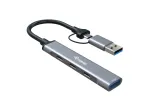USB 3.2 Gen 1 4-pordiline jaotur EQUIP &mdash; 3&times; USB‑C + 1&times; USB‑A, 5 Gbit/s, alumiinium, hall