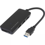 Renkforce 3-pordiline USB 3.0 jaotur sisseehitatud SD-kaardilugejaga, must
