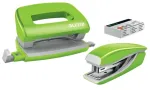 Leitz klammerdaja ja auguraua komplekt Mini WOW, 10 lehte, roheline, P2, metall, plast, 3,5 cm, 100 klambrit