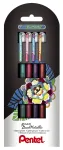 Pentel Dual Metallic Geelpliiatsite komplekt - 4 v&auml;rvi (roheline, oranž, roosa, violetne) - 0,5 mm peen ots - plastikust korpus - blisterpakend