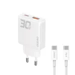 Dudao A30EU GaN 30W USB-C USB-A seinadapter koos USB-C&ndash;USB-C kaabliga 1m valge