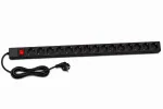 DSIT DS-15PDU 15-pesaline vertikaalne riiuli toitejaotur, 230V 16A, Schuko pistikupesad, 2m kaabel, must