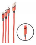 shiverpeaks BASIC-S 3-in-1 laadimiskaabel, USB-A - Micro-B + USB-C + 8-pin, punane, 1,2 m