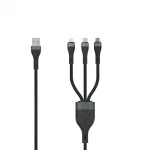 SEEK TOTI USB A to Micro USB / USB-C / Lightning 1,5m Punutud Kaabel 2A (Non-MFI) Must