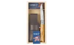 OPINEL No. 08 Oliivipuust kokkupandav nuga nahk&uuml;mbrises kingikarbis