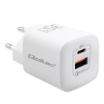 QOLTEC Charger 50763 &mdash; Indoor AC Fast Charger 35W, USB-C PD 3.0 + USB-A, 5&ndash;20V, Valge