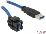 DeLOCK Keystone'i moodul USB 5 Gbps t&uuml;&uuml;p-A emane 250&deg; kuni t&uuml;&uuml;p-A isane 1,5 m kaabliga must