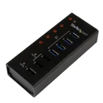 StarTech.com 4-pordiline USB 3.0 jaotur pluss 3 spetsiaalset USB laadimisporti (2 x 1 A ja 1 x 2 A) &ndash; seinale kinnitatav metallkorpus