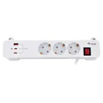 Equip 245556 pikendusjuhe, CEE 7/7 90&deg; pistik, 3x Schuko, 2x USB-C + USB-A, l&uuml;litiga