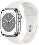 Apple Watch Series 8 GPS + Cellular 41mm roostevabast terasest korpus spordirihmaga, h&otilde;be/valge (MNJ53EL/A)