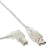 InLine USB 2.0 kaabel, vasaknurkne A-t&uuml;&uuml;pi isane / B-t&uuml;&uuml;pi isane, l&auml;bipaistev, 0,3 m
