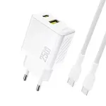 Dudao A26TCEU PD QC 25W GaN USB-A USB-C seinadapter USB-C kaabliga valge