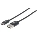 Manhattan USB-C to USB-A kaabel, 1 m, isane-isanele, must, 480 Mbit/s (USB 2.0), Hi-Speed USB, eluaegne garantii, v&otilde;rdv&auml;&auml;rne USB2AC1M-ga