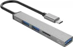 ORICO AH-12F-GY-BP USB-C jaotur 3x USB-A pordi ja MicroSD-kaardilugejaga, alumiinium, kosmosehall