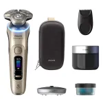Elektriline pardel Philips i9000 Prestige Ultra XP9403 &mdash; 3 peaga p&ouml;&ouml;rlev, SkinIQ Pro, m&auml;rg ja kuiv pardel, aku, puhastusjaam, kuldne