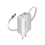 CANYON laadija OnCharge 65RC sisseehitatud USB-C kaabliga 65W, 1x PD, 1x QC, EL pistik, valge