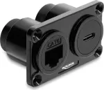 Delock Dual Panel Mount Adapter USB 10 Gbps USB Type-C&trade; Female PD 100 W + RJ45 Female Cat.6 Must